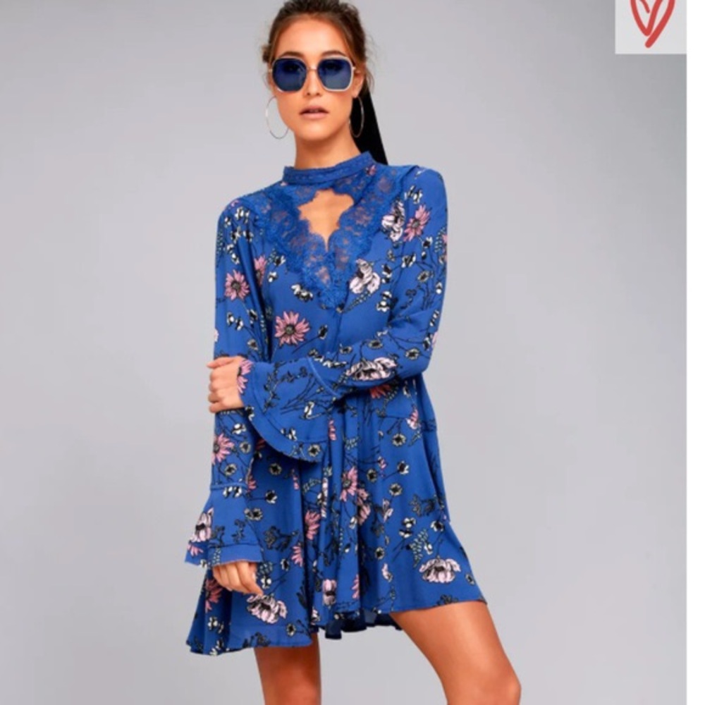 NEW YOU ROYAL BLUE FLORAL PRINT LACE DRESS 🌸💐🌷